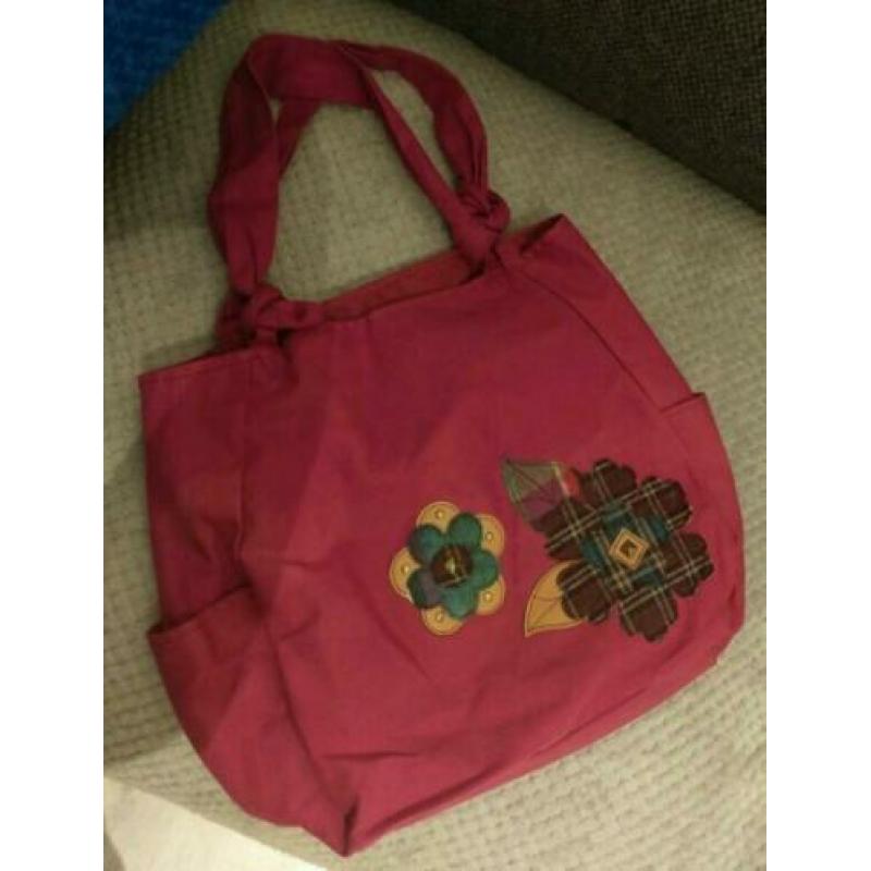 Leuke roze schoudertas vn stof zgan shopper tas van Claire's