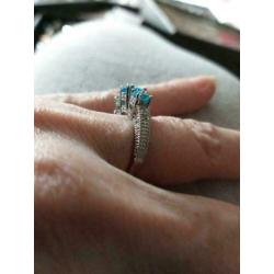 Mooie 925zilveren ring met blauw opaas maat 16.5