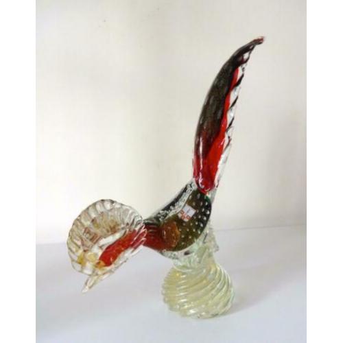Glazen vogel paradijsvogel helder rood goud Murano 1470-g