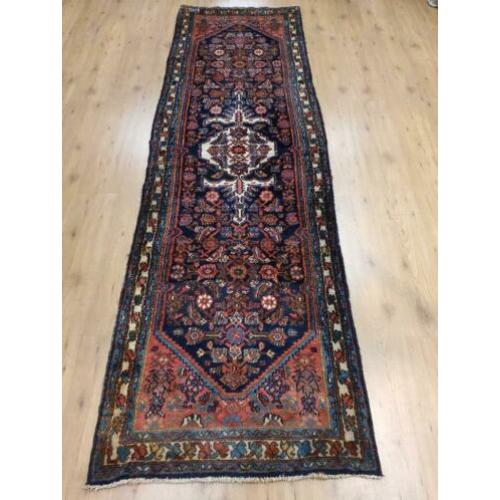 Vintage handgeknoopt perzisch tapijt loper Hamadan 286x87