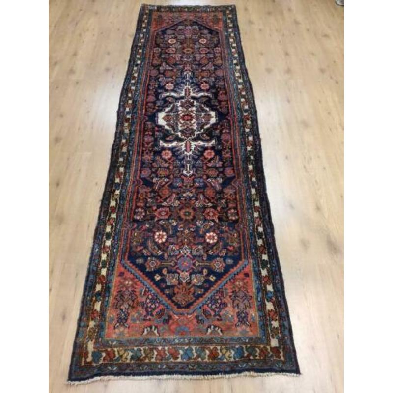 Vintage handgeknoopt perzisch tapijt loper Hamadan 286x87