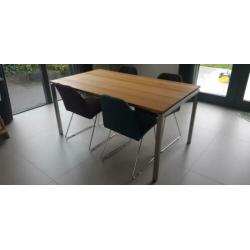 Eikenblad met rvs onderstel eettafel 160x90