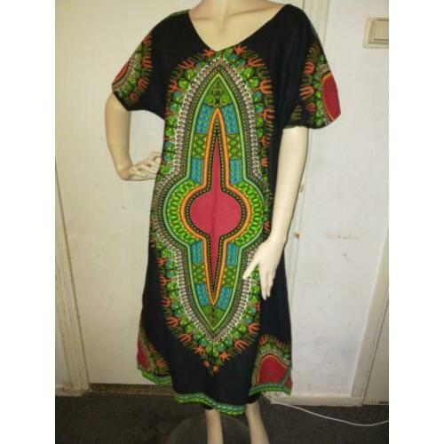 Mooie Afrikaanse Dashiki kaftan jurk zwart groen maat L