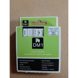 Dymo Rhino label cassette tape 12mm x 5.5 m wit met zwart