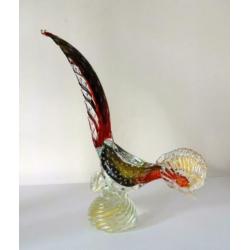 Glazen vogel paradijsvogel helder rood goud Murano 1470-g