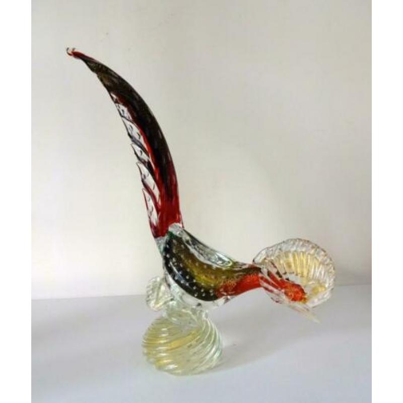 Glazen vogel paradijsvogel helder rood goud Murano 1470-g