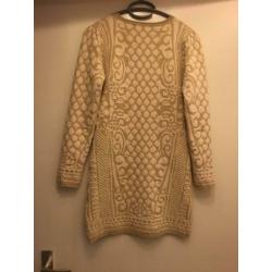 zara warme lange maxi trui tuniek jurk beige goud s 36 zgan