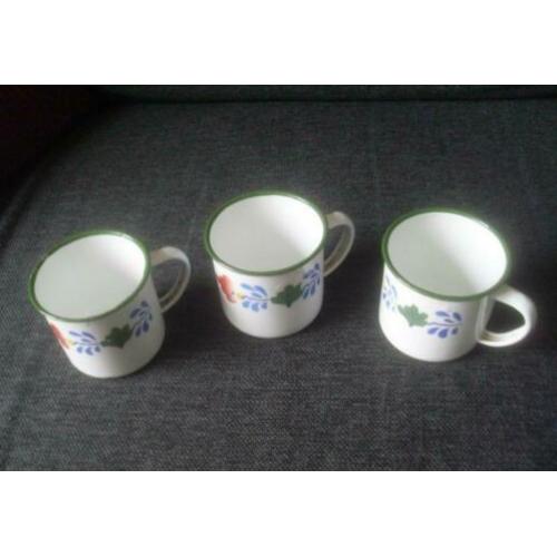 3 Boerenbont emaille mokken / koppen