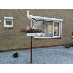 Geboortebord / Super ooievaar / ooievaar + echt nest.