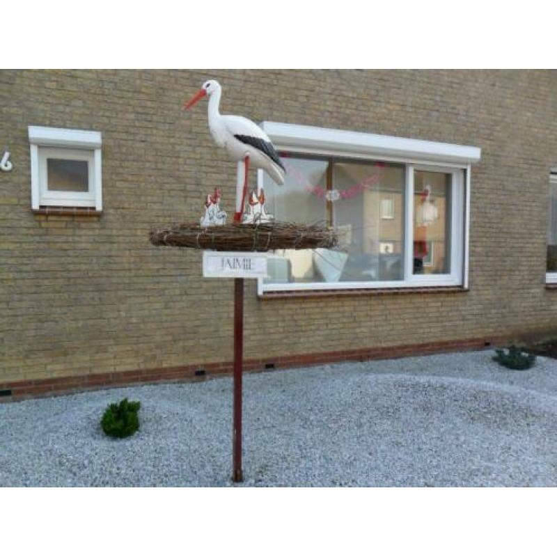 Geboortebord / Super ooievaar / ooievaar + echt nest.