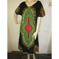 Mooie Afrikaanse Dashiki kaftan jurk zwart groen maat L