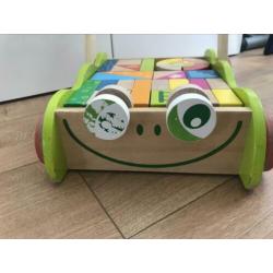 Houten blokkenkar loopkar frog