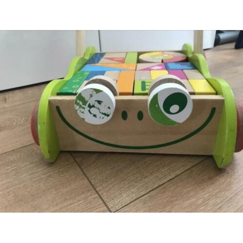 Houten blokkenkar loopkar frog