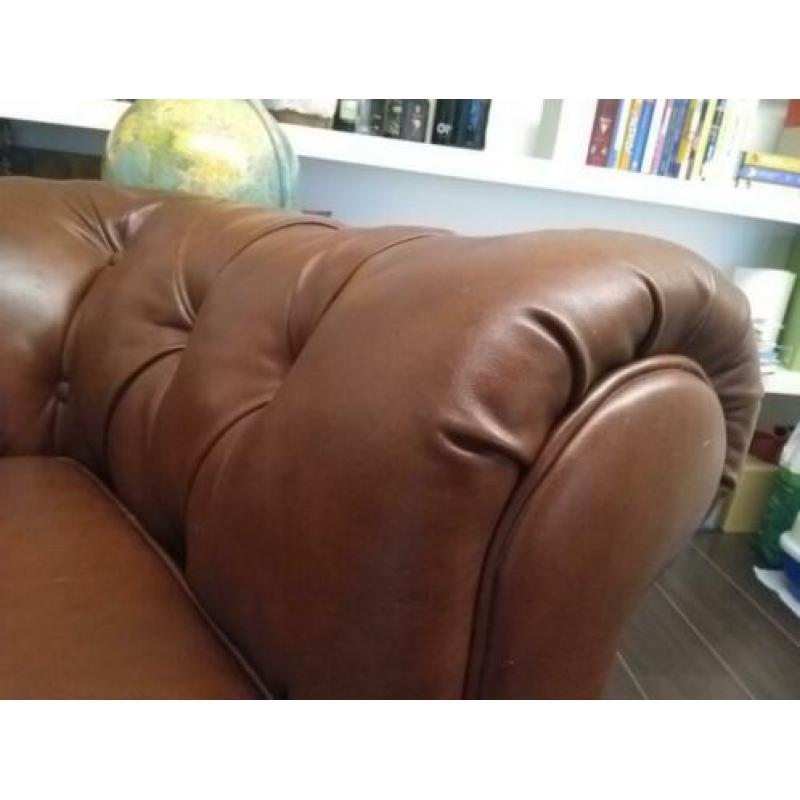 Chesterfield fauteuil stoel rood bruin leer