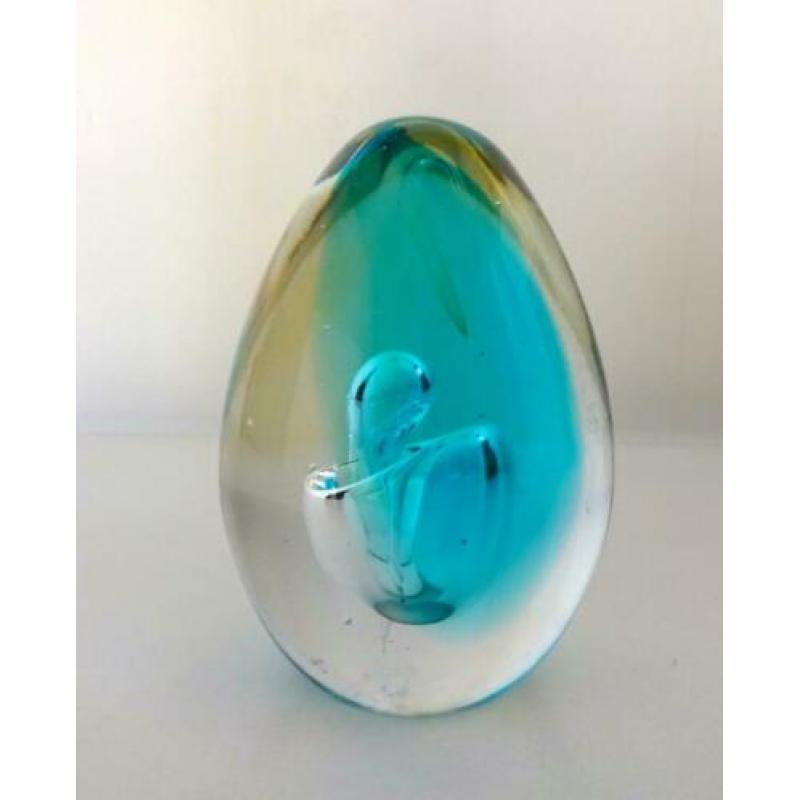 Glazen presse papier helder turquoise en geel 5144-p