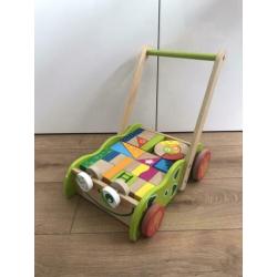 Houten blokkenkar loopkar frog