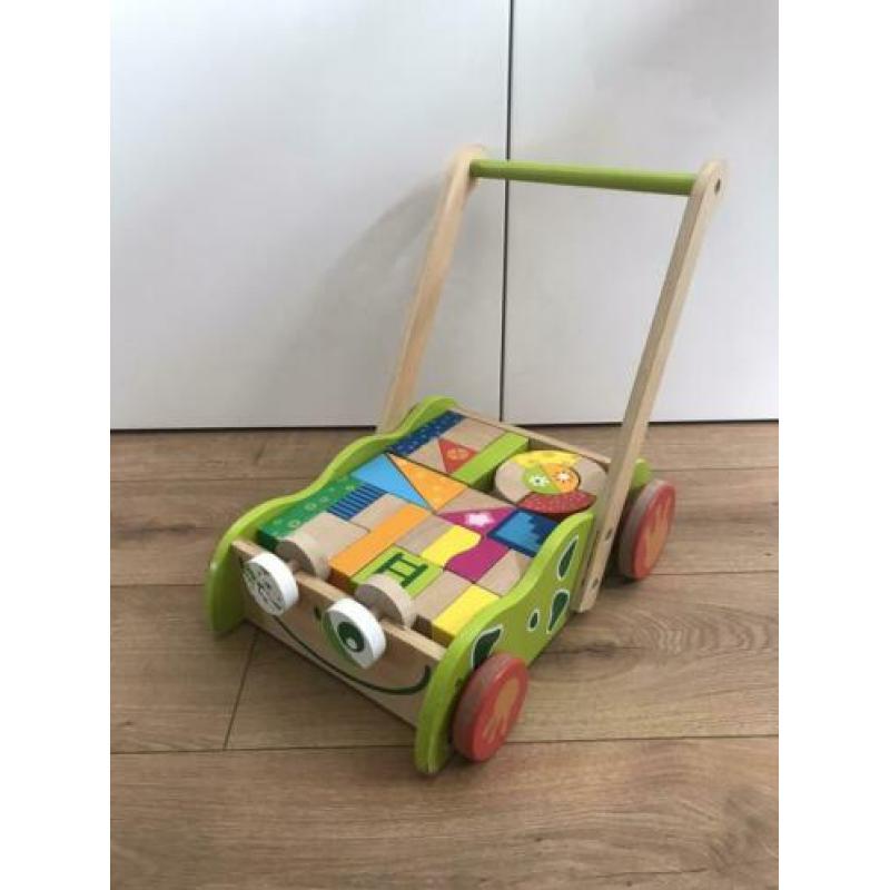 Houten blokkenkar loopkar frog