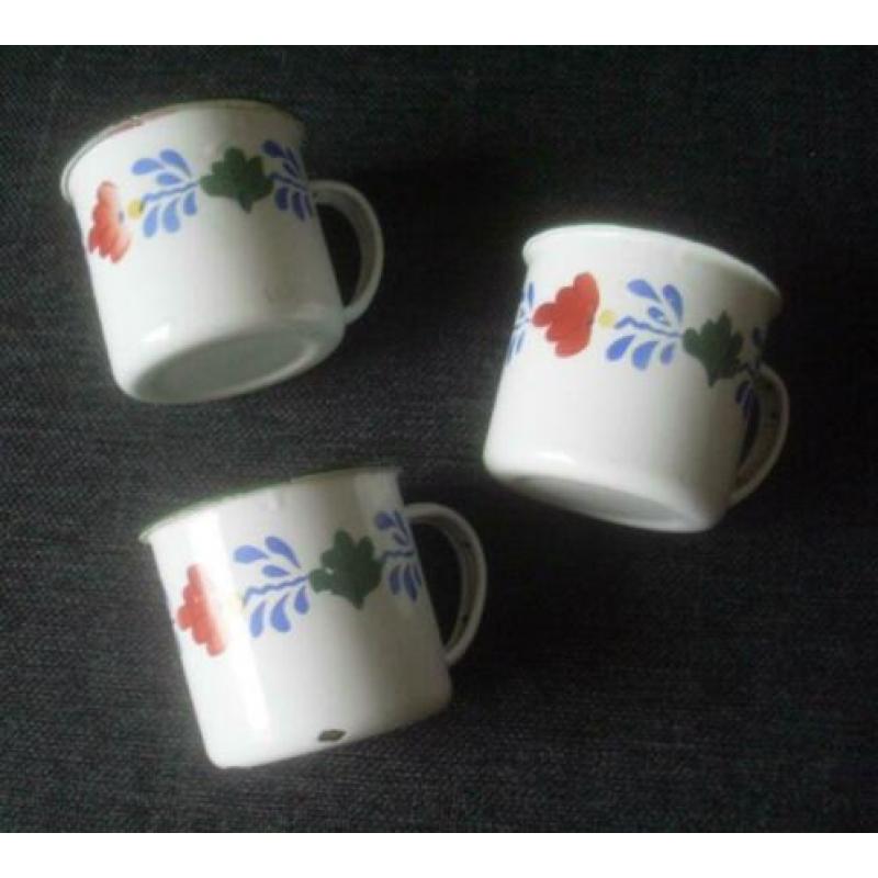 3 Boerenbont emaille mokken / koppen