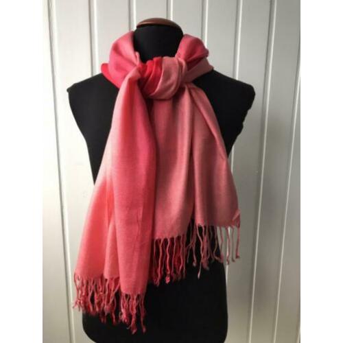 Cashmere / zijde sjaal rood roze nieuw