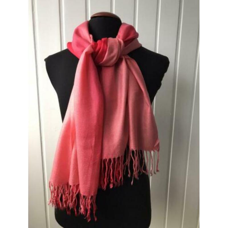 Cashmere / zijde sjaal rood roze nieuw