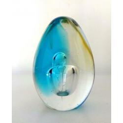 Glazen presse papier helder turquoise en geel 5144-p