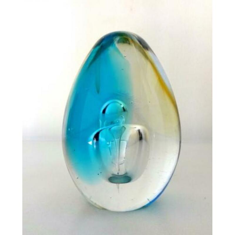 Glazen presse papier helder turquoise en geel 5144-p