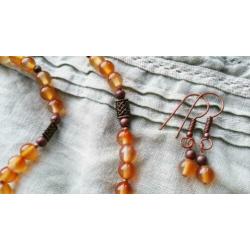Zoetwaterparels agaat ketting en oorbellen set, boho chic