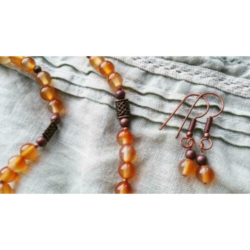 Zoetwaterparels agaat ketting en oorbellen set, boho chic