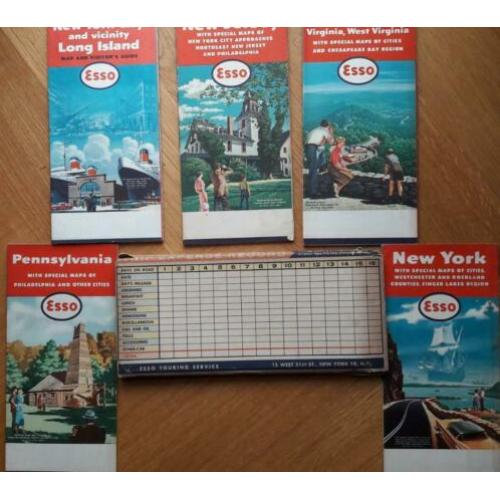 Esso 5 landkaarten 1959 VS New York Long Island New Jersey