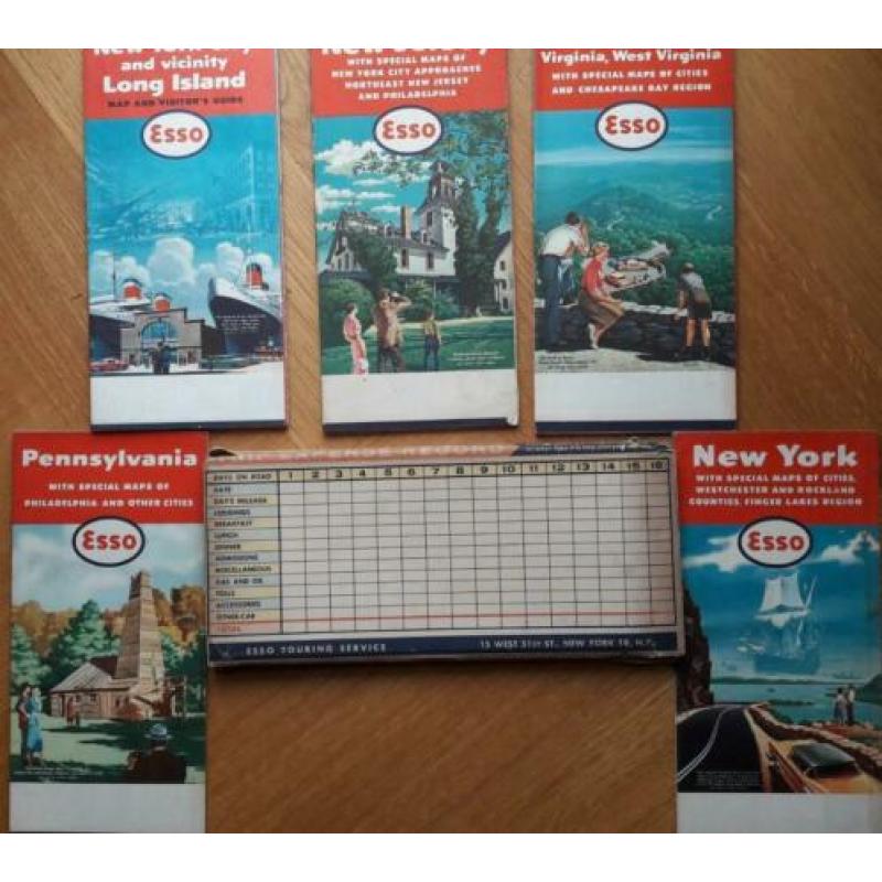 Esso 5 landkaarten 1959 VS New York Long Island New Jersey
