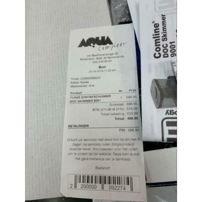 Tunze doc skimmer 9001 nieuw, gekocht 20-3-2018
