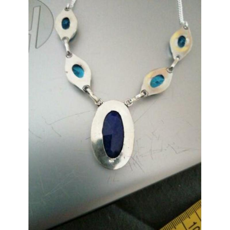 Prachtige handgemaakte 925z ketting met geode slice agaat