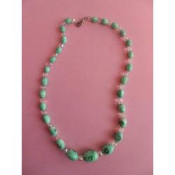 jwg Vintage Mille Fiori Aurora Borealis kralen ketting groen