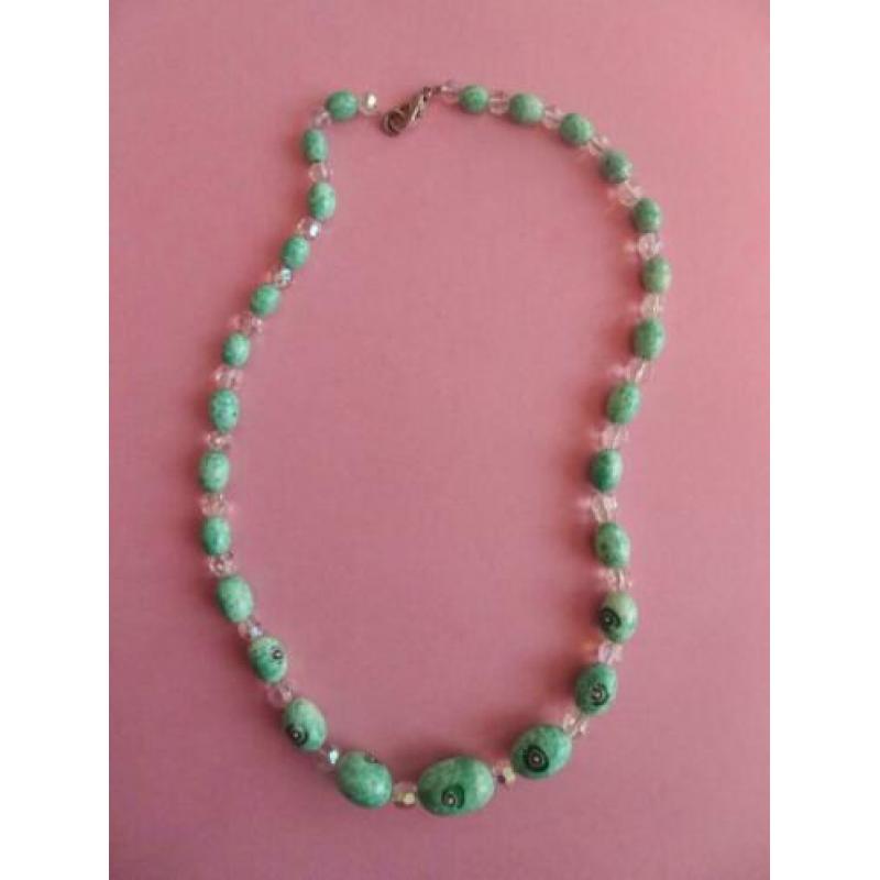 jwg Vintage Mille Fiori Aurora Borealis kralen ketting groen