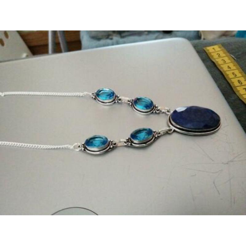 Prachtige handgemaakte 925z ketting met geode slice agaat