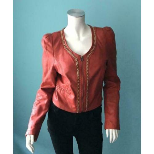 Rood leder-look jasje, maat 3 (S)