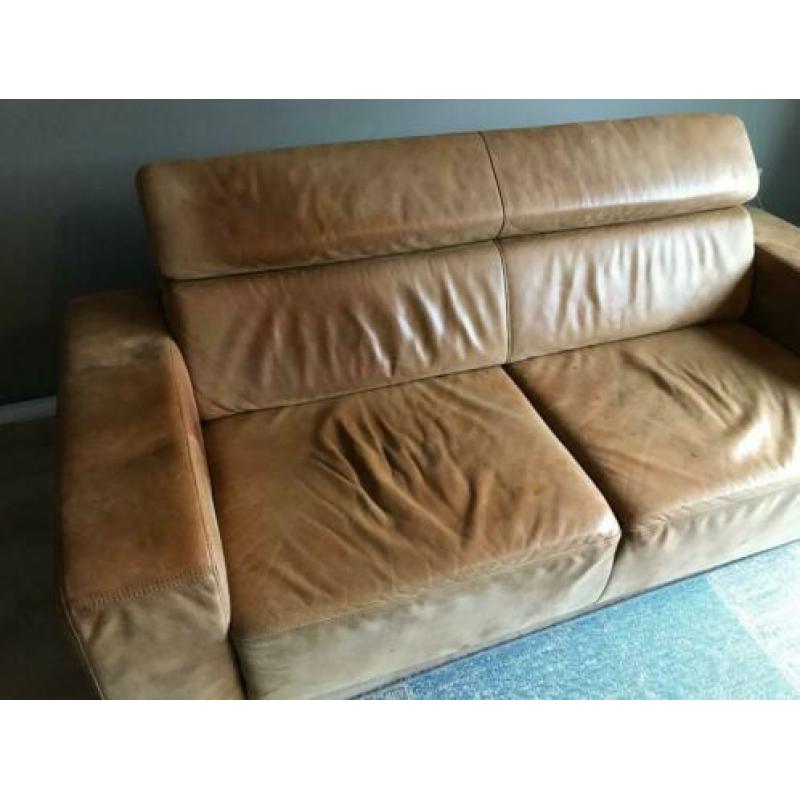 Drie zits bank leder uitschuifbaar lounge