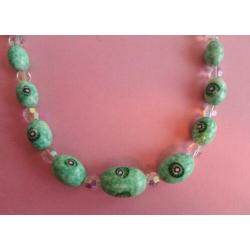 jwg Vintage Mille Fiori Aurora Borealis kralen ketting groen