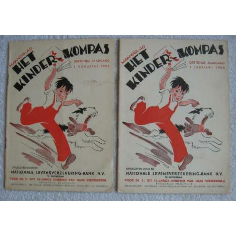 6 tijdschriftjes Maandblad Kinder-Kompas 1955, 1956 & 1957