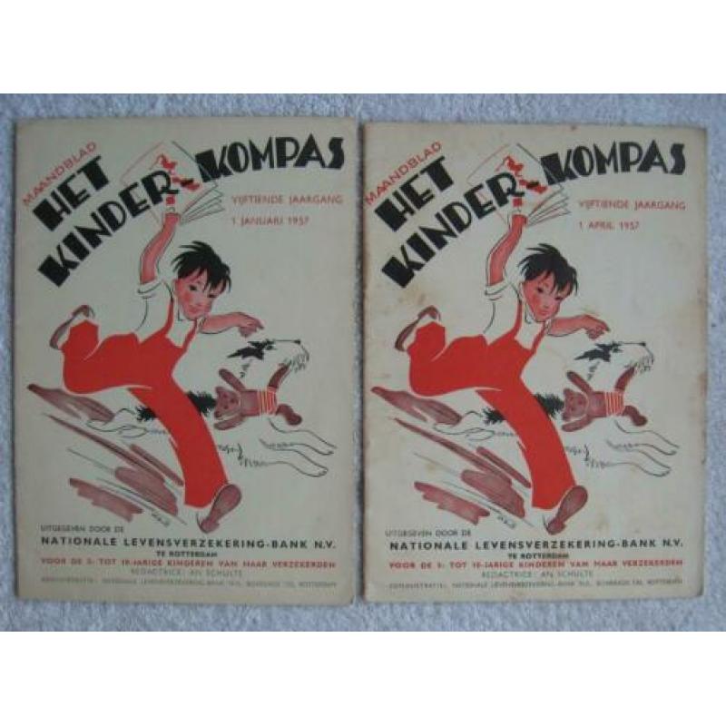 6 tijdschriftjes Maandblad Kinder-Kompas 1955, 1956 & 1957