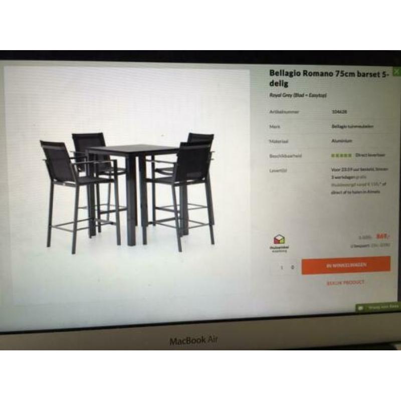 Bellagio barset tuinset grijs aluminium modern/industrieel