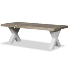Eiken salontafel "light grey oak" met witte metalen X-poot