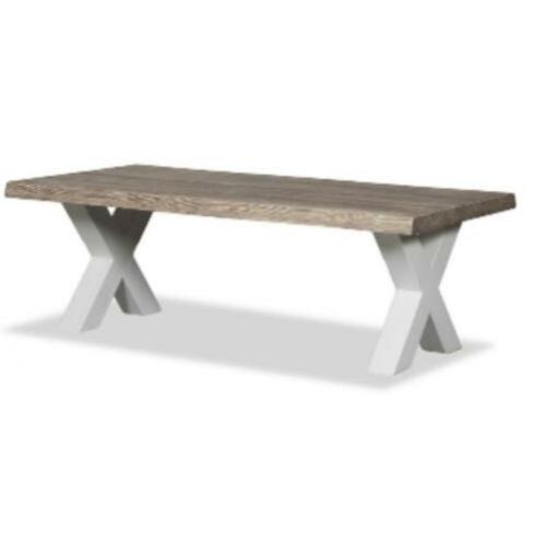Eiken salontafel "light grey oak" met witte metalen X-poot