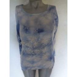 mooi blauw wit blousje met pailletten maat M