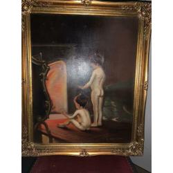 Aangeboden Schilderij voorstelling openhaard