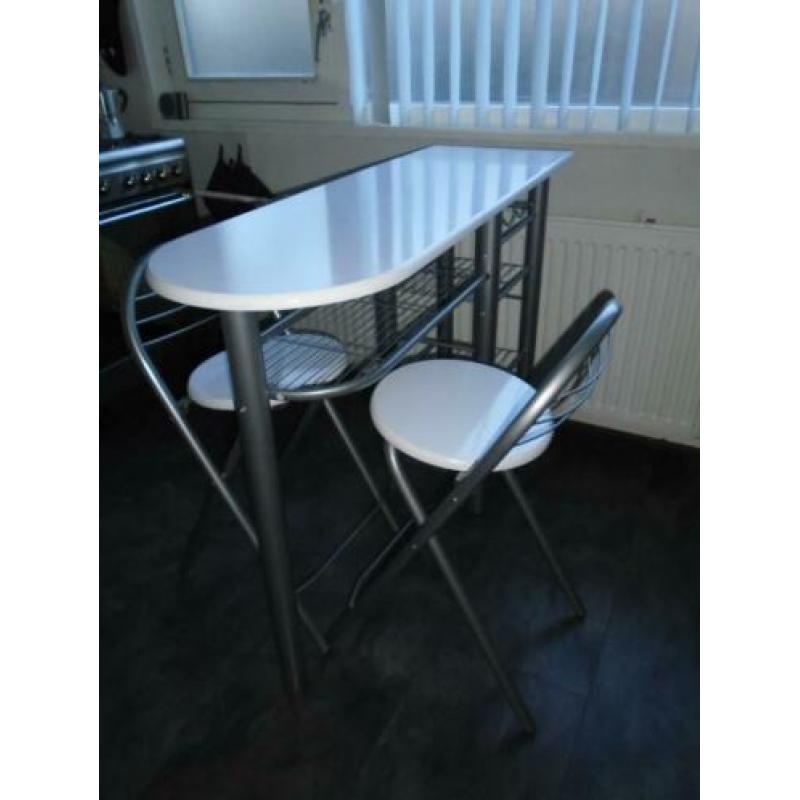 Frifa Bartafel Bar Tafel keuken, 5 planken en 2 stoelen wit