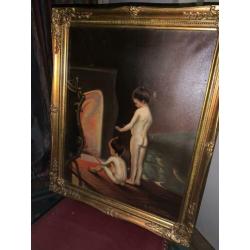 Aangeboden Schilderij voorstelling openhaard