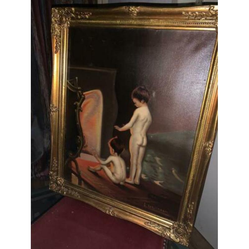 Aangeboden Schilderij voorstelling openhaard