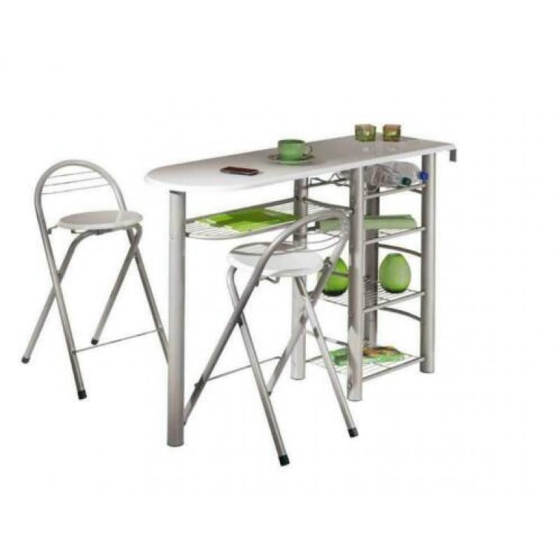 Frifa Bartafel Bar Tafel keuken, 5 planken en 2 stoelen wit