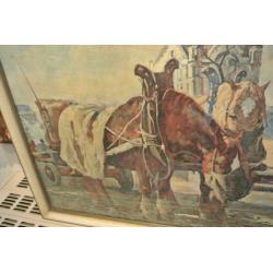 Gravure H.P.Groen 1886-1964 Vier Paarden//Witte Huis/Kade